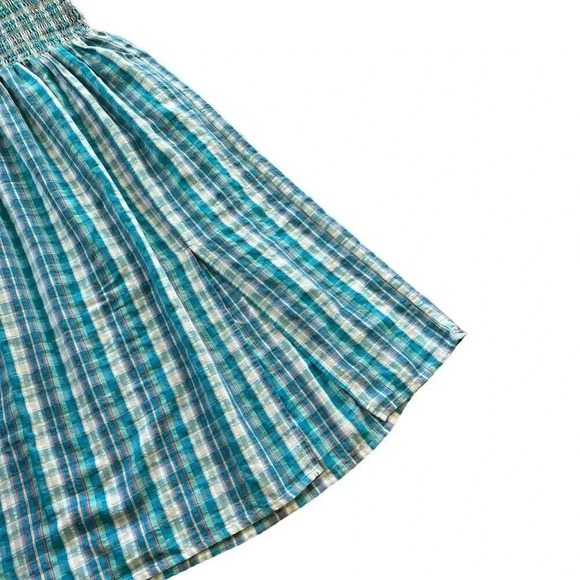 Nicholas Blue Checked Smocked Apron Midi Dress 2 - Picture 3 of 9